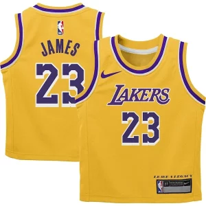Original Estupendo LeBron James Los Angeles Lakers Nike Preschool Dri FIT Swingman Player Jersey Icon Edition Gold  para la gran final
