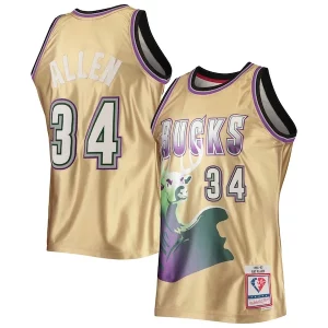 Sofisticado Ray Allen Milwaukee Bucks 75th Anniversary 1996/97 Hardwood Classics Swingman Jersey Gold  para la gran final