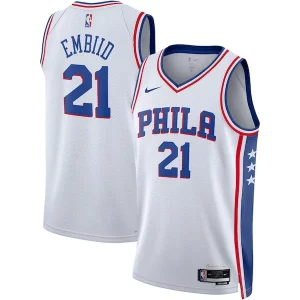 Bonito Increíble Fácil de llevar Joel Embiid Philadelphia 76ers Nike Unisex Swingman Jersey Association Edition White/Royal  para la gran final