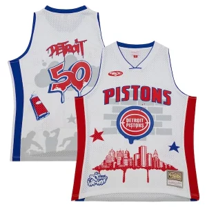 Único Perfecto Fácil de llevar Detroit Pistons x Tats Cru Hardwood Classics Fashion Jersey White  para la gran final
