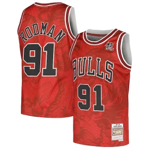 Resistente Fácil de llevar Dennis Rodman Chicago Bulls 1997/98 Hardwood Classics Asian Heritage 6.0 Swingman Throwback Player Jersey Red  para la gran final