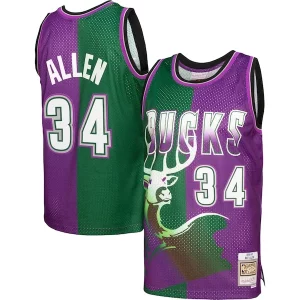 Exquisito Ray Allen Milwaukee Bucks Hardwood Classics 1996/97 Split Swingman Jersey Green/Purple  para la gran final