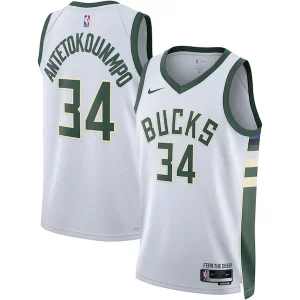 Elegante Fantástico Giannis Antetokounmpo Milwaukee Bucks Nike Unisex Swingman Jersey Association Edition White/Hunter Green  para la gran final
