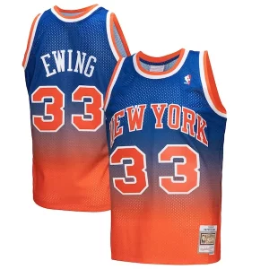 Increíble Clásico Práctico Patrick Ewing New York Knicks 1991/92 Hardwood Classics Fadeaway Swingman Player Jersey Orange/Royal  para la gran final