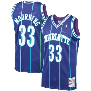 Hermoso Comodo Fácil de llevar Alonzo Mourning Charlotte Hornets 1994/95 Hardwood Classics Swingman Jersey Purple  para la gran final