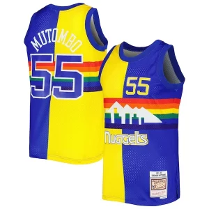 Duradero Dikembe Mutombo Denver Nuggets Hardwood Classics 1991/92 Split Swingman Jersey Royal/Gold  para la gran final