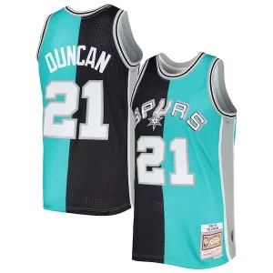 Perfecto Versátil Tim Duncan San Antonio Spurs Hardwood Classics 1998/99 Split Swingman Jersey Black/Teal  para la gran final