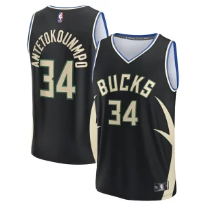 Sofisticado Moderno Genial Giannis Antetokounmpo Milwaukee Bucks Fast Break Replica Player Jersey Statement Edition Black  para la gran final