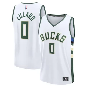 Clásico Damian Lillard Milwaukee Bucks Fast Break Replica Player Jersey Association Edition White  para la gran final